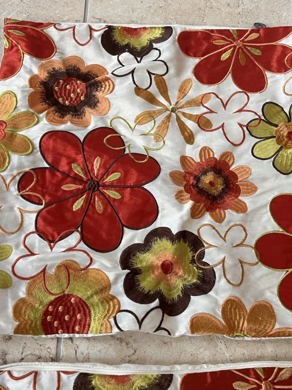 Pier 1 Imports Set of 4 Boho Floral Decorative Throw Pillows Embroidered Orange